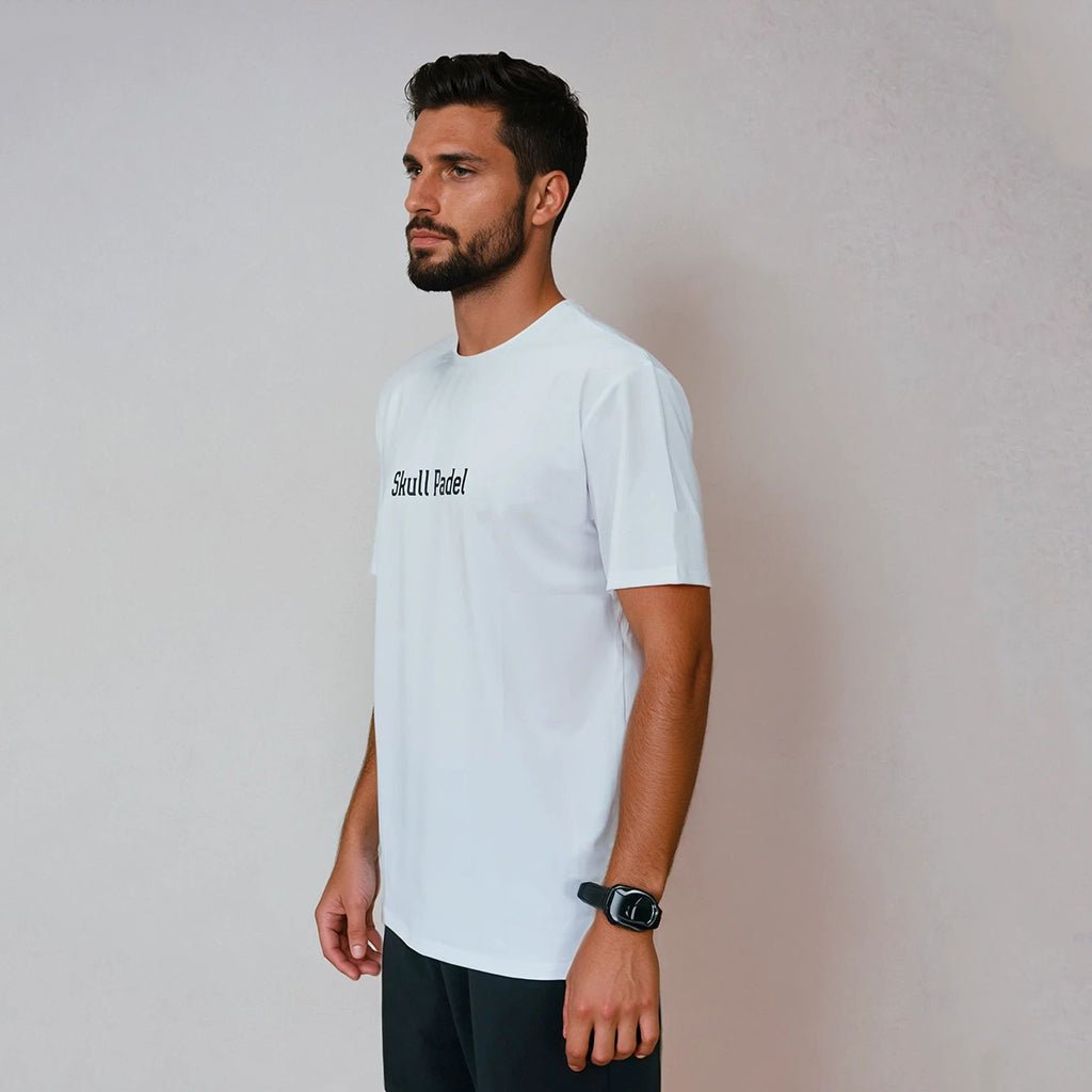 Padel Sportshirt Men - White Black - Skull Padel
