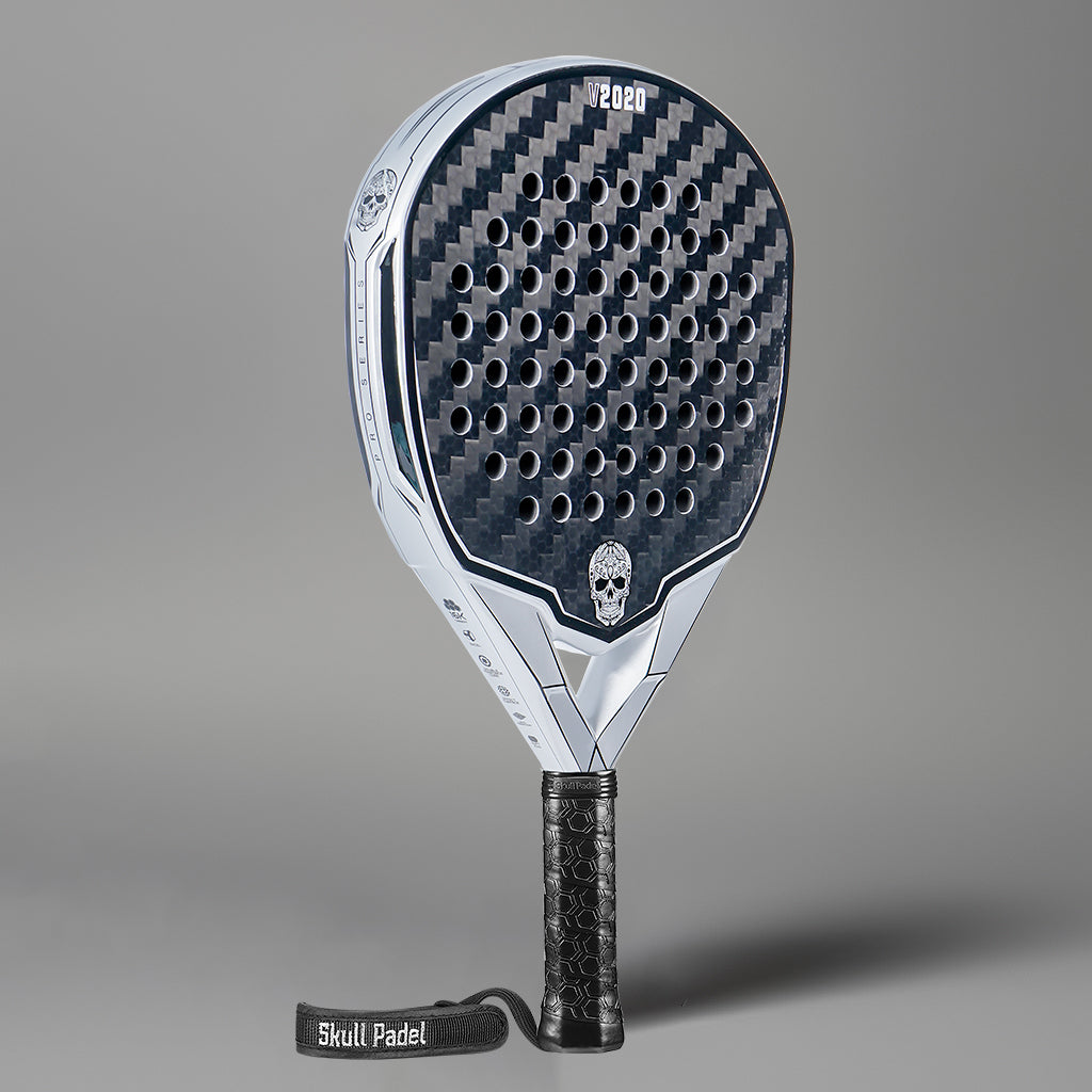 V Padel Racket V2020 Silver 16K Carbon Padel Racket – Hybrid Control | Skull Padel