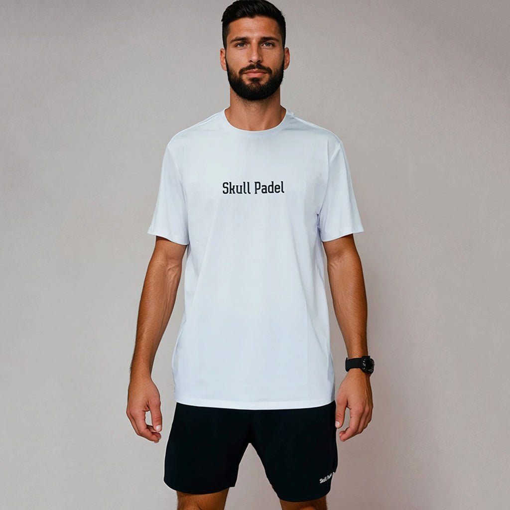Padel Sportshirt Men - White Black - Skull Padel