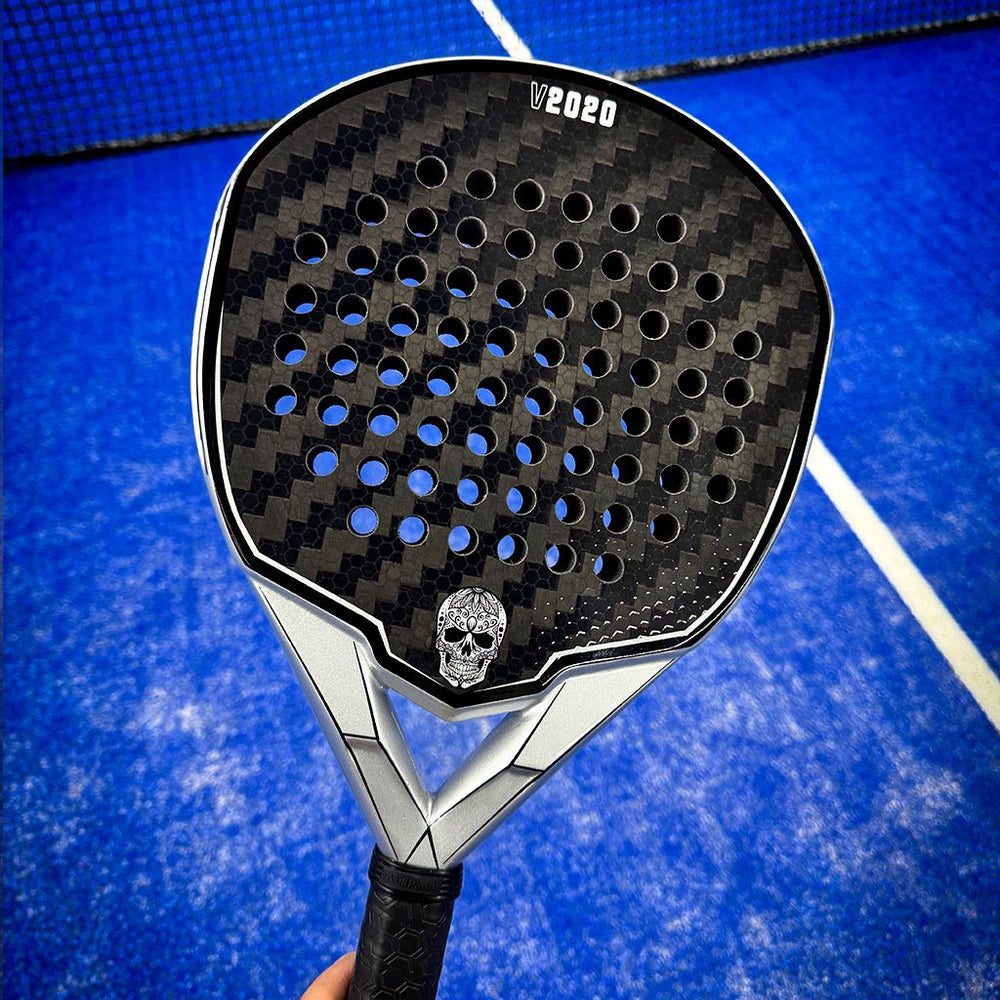 V2020 Silver 16K Carbon Padel Racket – Hybrid Control | Skull Padel