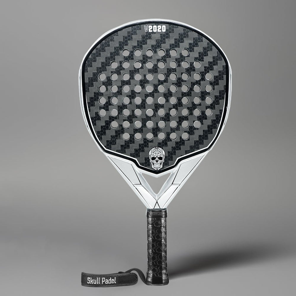 V2020 Silver 16K Carbon Padel Racket – Hybrid Control | Skull Padel