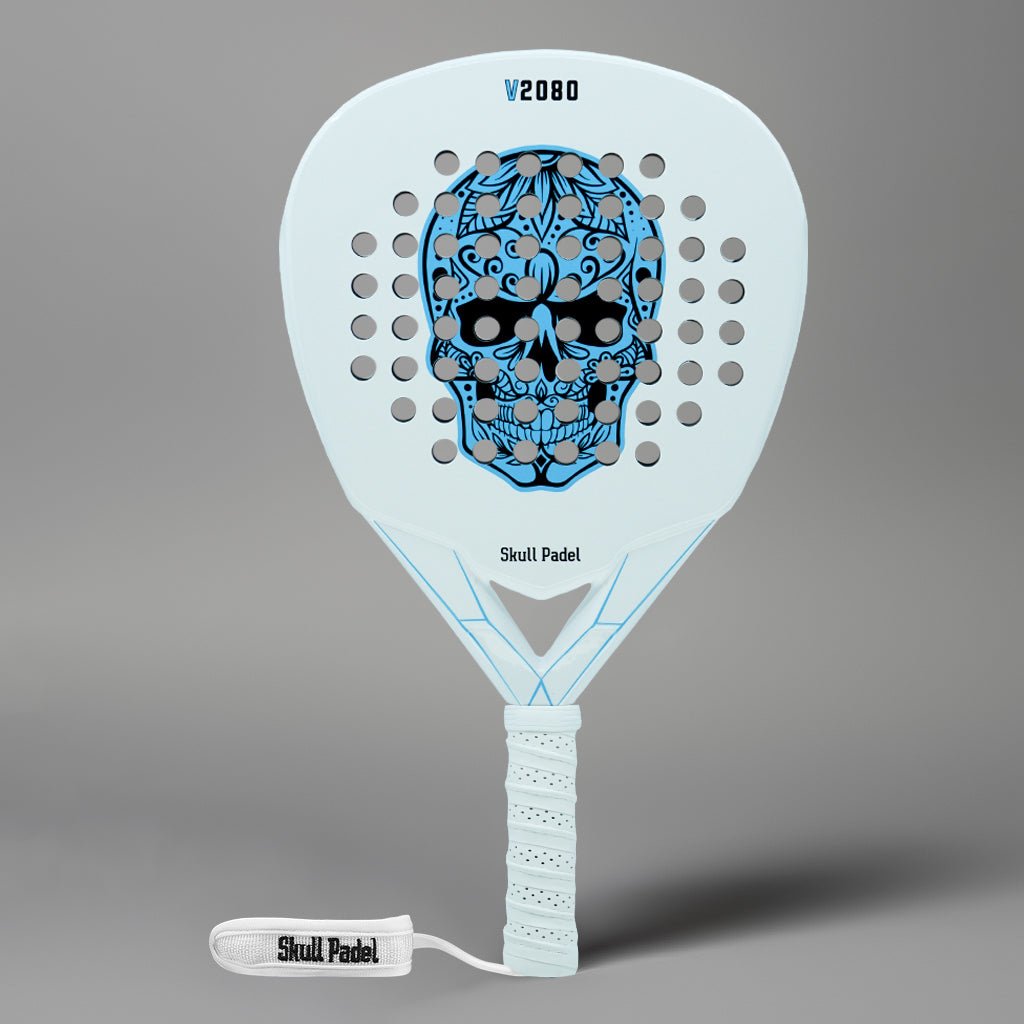 V2080 White Blue 12K Carbon Padel Racket – Control | Skull Padel