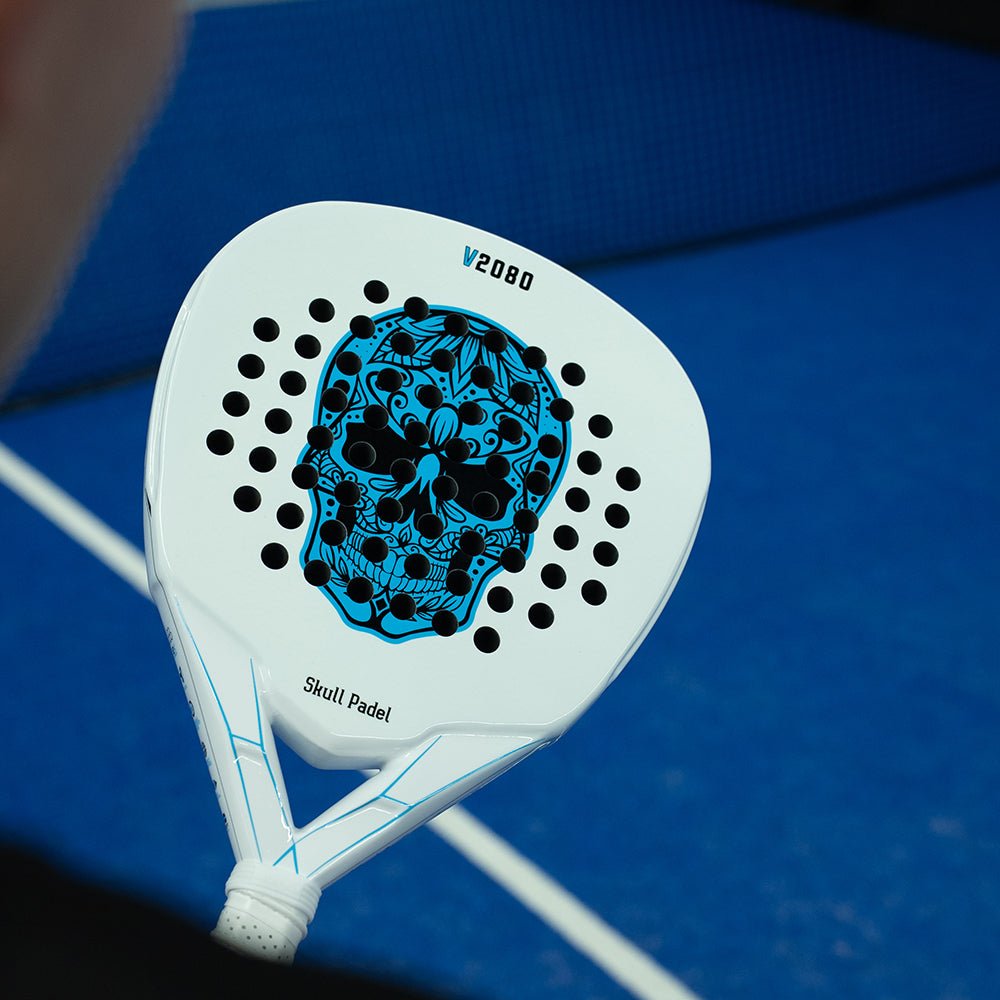 V2080 White Blue 12K Carbon Padel Racket – Control | Skull Padel